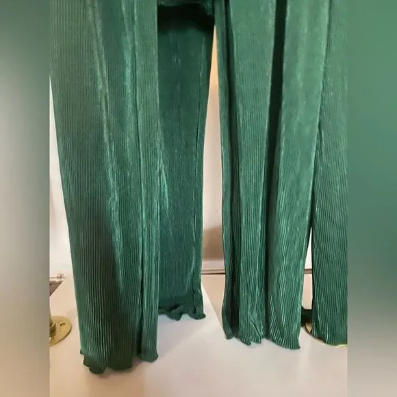 MONACO Suit Women Green 2 Pieces Shirt and pants set Sz L very comfortable NEW
